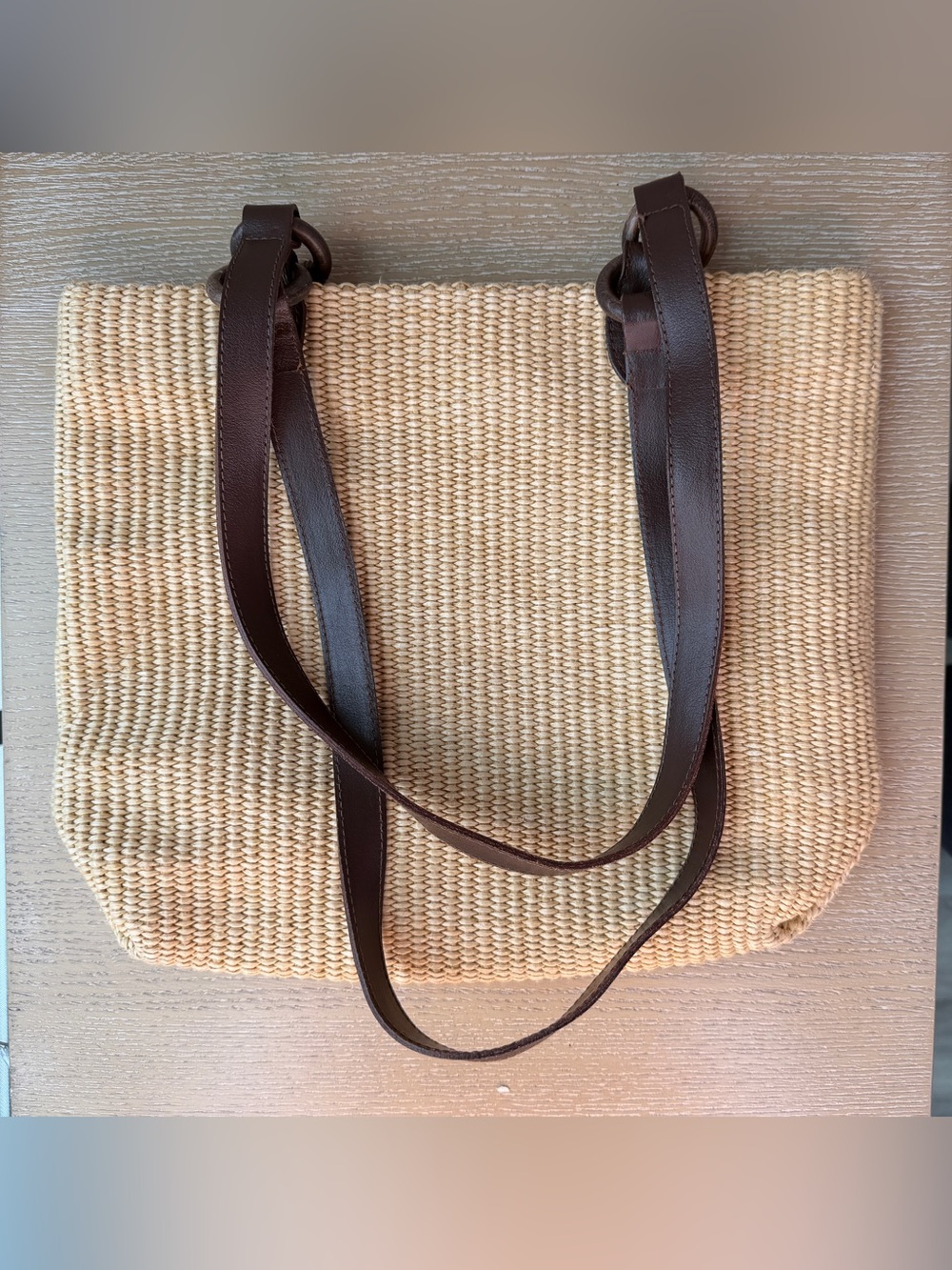 Maurizio Taiuti Woven Straw Tote with brown Leather straps
